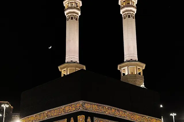 The Kaaba at night in Makkah