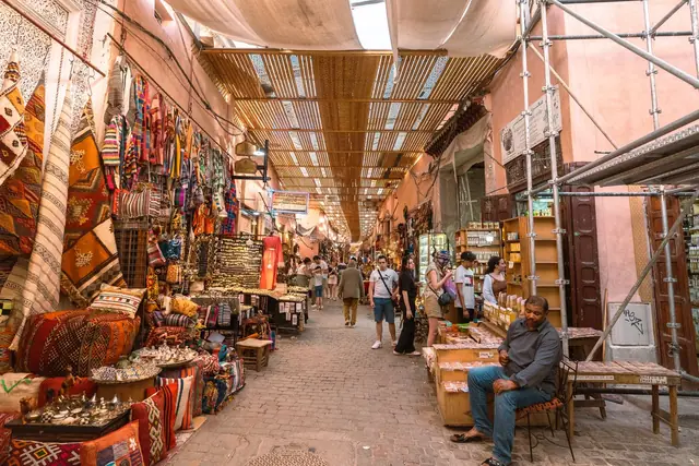 A busy souk in the medina of Marrakech