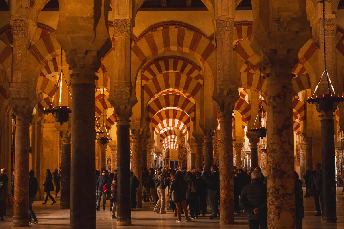 The red and white arches inside the Mezquita of Córdoba