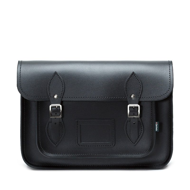 Black leather madrasah satchel, front view