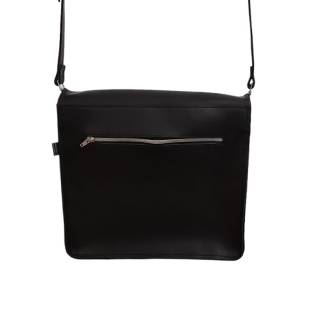 Black leather madrasa bag, back view | Madrasah Bag Handmade black leather madrasah bag (madrasa bag), back view