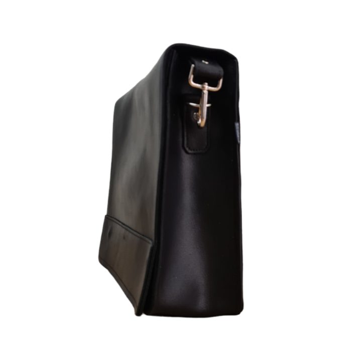 Handmade black leather madrasah bag (madrasa bag), side view