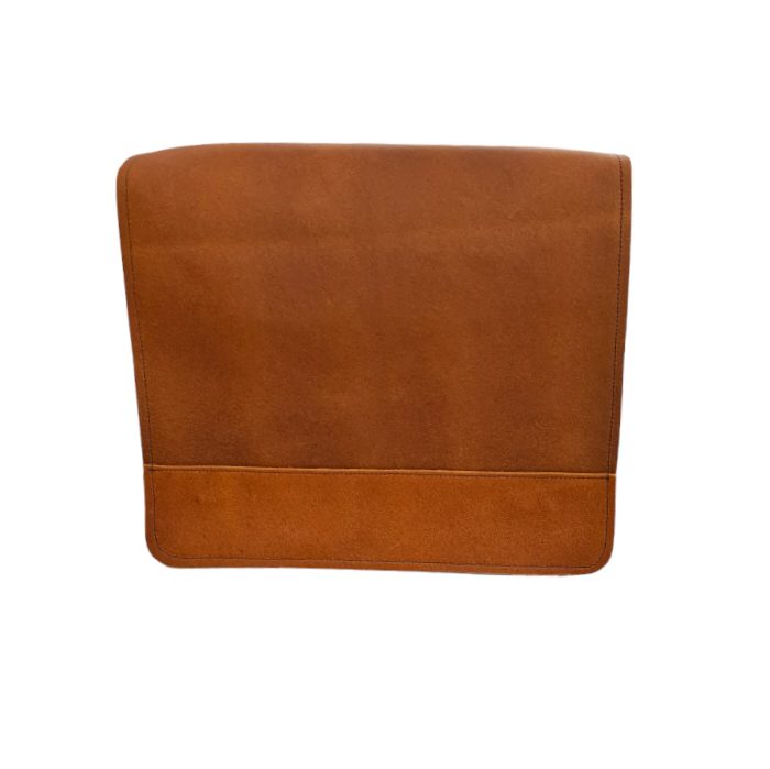 Tan leather madrasa bag, front view | Madrasah Bag Handmade tan leather madrasah bag (madrasa bag), front view