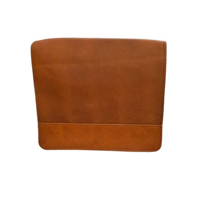 The tan leather madrasah bag, front view
