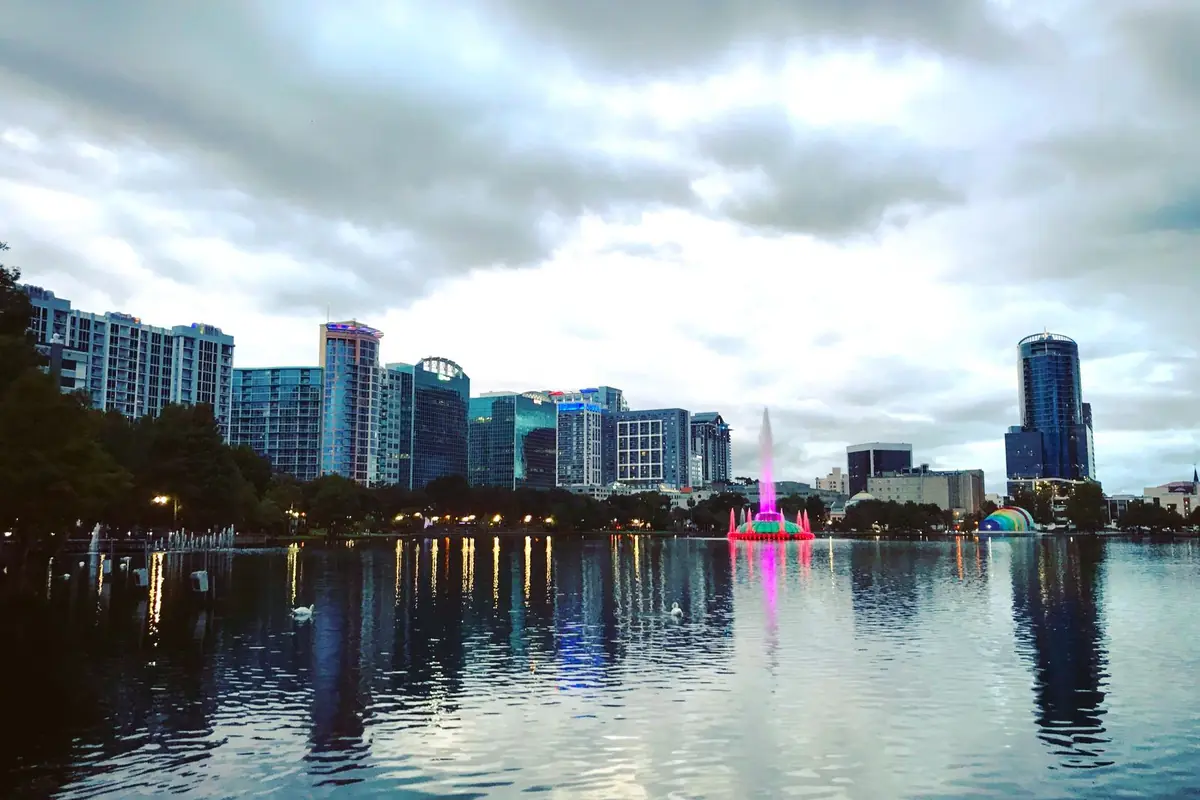 The Orlando skyline under a cloudy sky