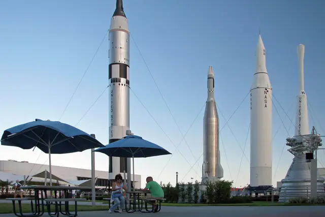 Vintage rockets standing in a rocket garden
