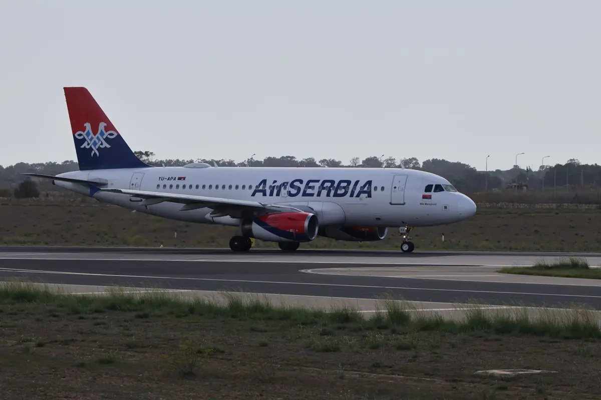 An Air Serbia aircraft on the runway