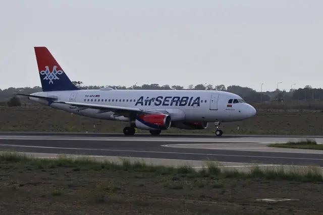 An Air Serbia aircraft on the runway